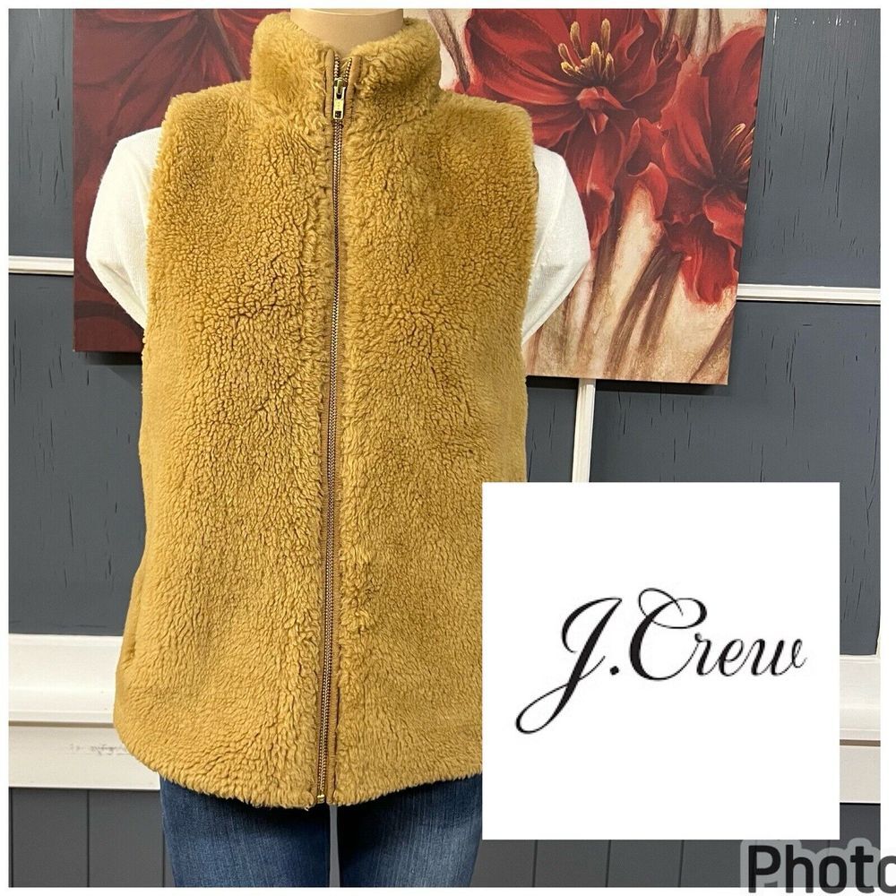 J. Crew Vest Womens Sz XS Brown‎ Faux Fur Fleece Teddy Sherpa Full Zip Up Brown